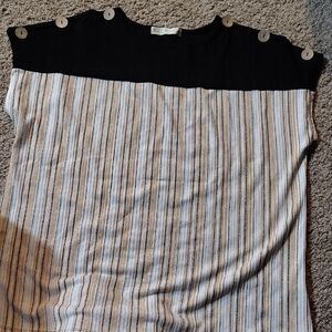 Striped Button-Shoulder Top in Black and Cream